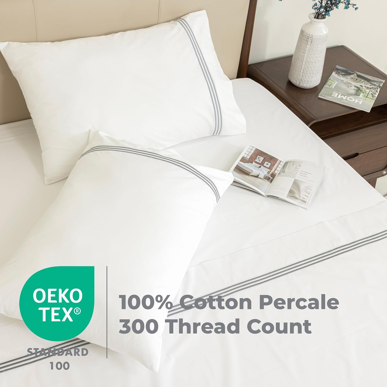 Dreamology Cotton Percale Sheets, Queen Size, 100% Cotton Percale Sheets Set, Cool, Soft, Breathable & Crisp Bedsheet & Pillowcase Sheet Sets,Queen Sheet Set with Deep Pocket Up to 16 Inches (Gray)