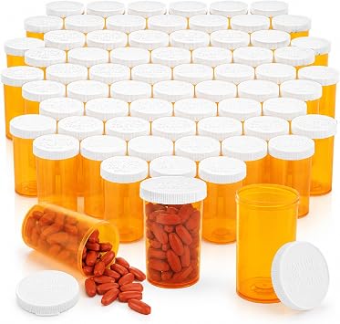 ABuff 100 PCS Pill Bottles Empty with Caps, 20 Dram Plastic Pill Bottle Small Medicine Bottle with caps, Prescription Medicine Vials Pill Containers for Pill, Vitamins & Supplements
