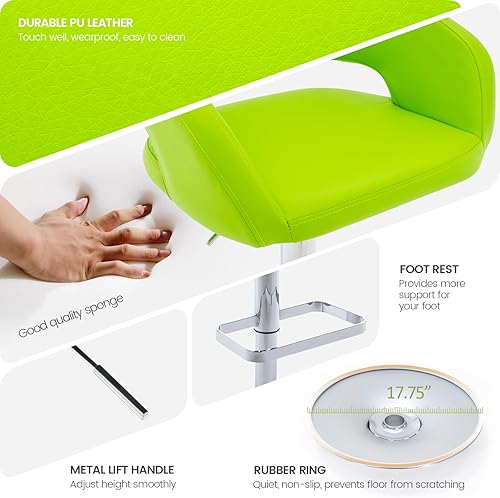 Miniatura 6 de Vogue Furniture Direct Taburete de bar ajustable con respaldo y brazos huecos, moderno taburete giratorio de piel sintética, silla de bar de altura