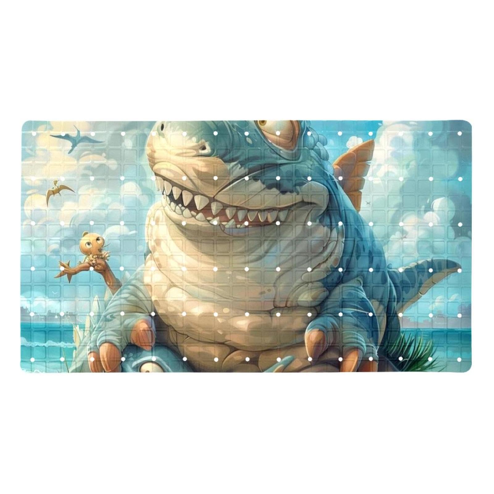 Tapis de bain de qualité supérieure - Antidérapant, facile à nettoyer et sans danger pour toute la famille - Requin dinosaure Lovley