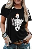Skull Shirts for Women Gothic Skeleton Print Vintage Graphic Casual Cotton Tops Funny Workout Athletic Shirts