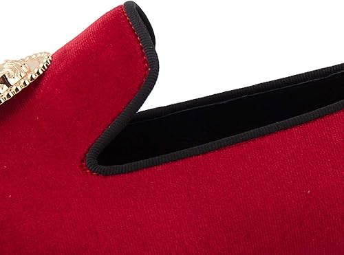 Miniatura 3 de Mocasines de terciopelo rojo para hombre con hebilla de animal dorado y placa hechos a mano