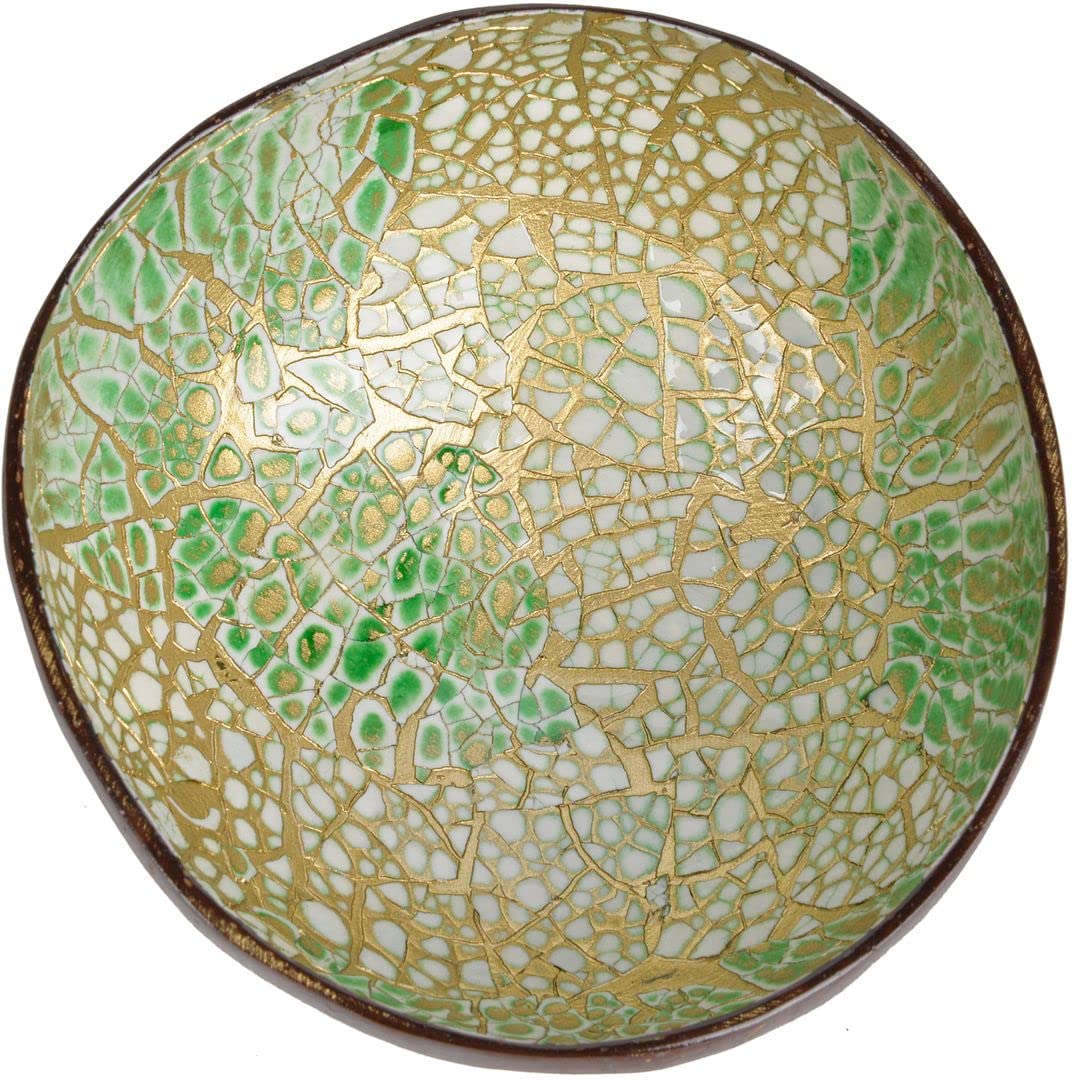 ChezMax Natural Coconut & Mother of Pearl Inlaid Shell Key & Storage Bowl for Entryway Table, Nuts, Fruits & Dry Snack Storage, Round Handcrafted