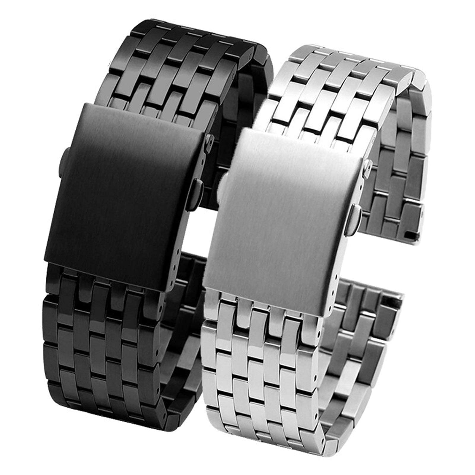 Cinturino per Orologio, Cinturino in Acciaio Inossidabile Massiccio 24mm 26mm 28mm 30mm Fibbia Pieghevole Cinturino di Ricambio in Metallo da Uomo