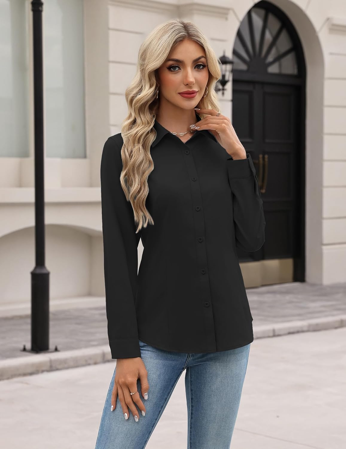 HOTOUCH Women Button Down Shirts Long Sleeve Stain Shield Dress Shirts Slim fit Work Blouses Office Business Tops - Image 3