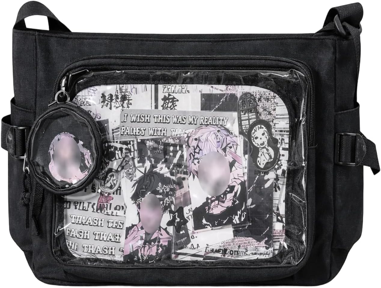 Ita Messenger Bag, Nylon Cute Pin Display Crossbody Bags Handbags Kawaii Shoulder Purse