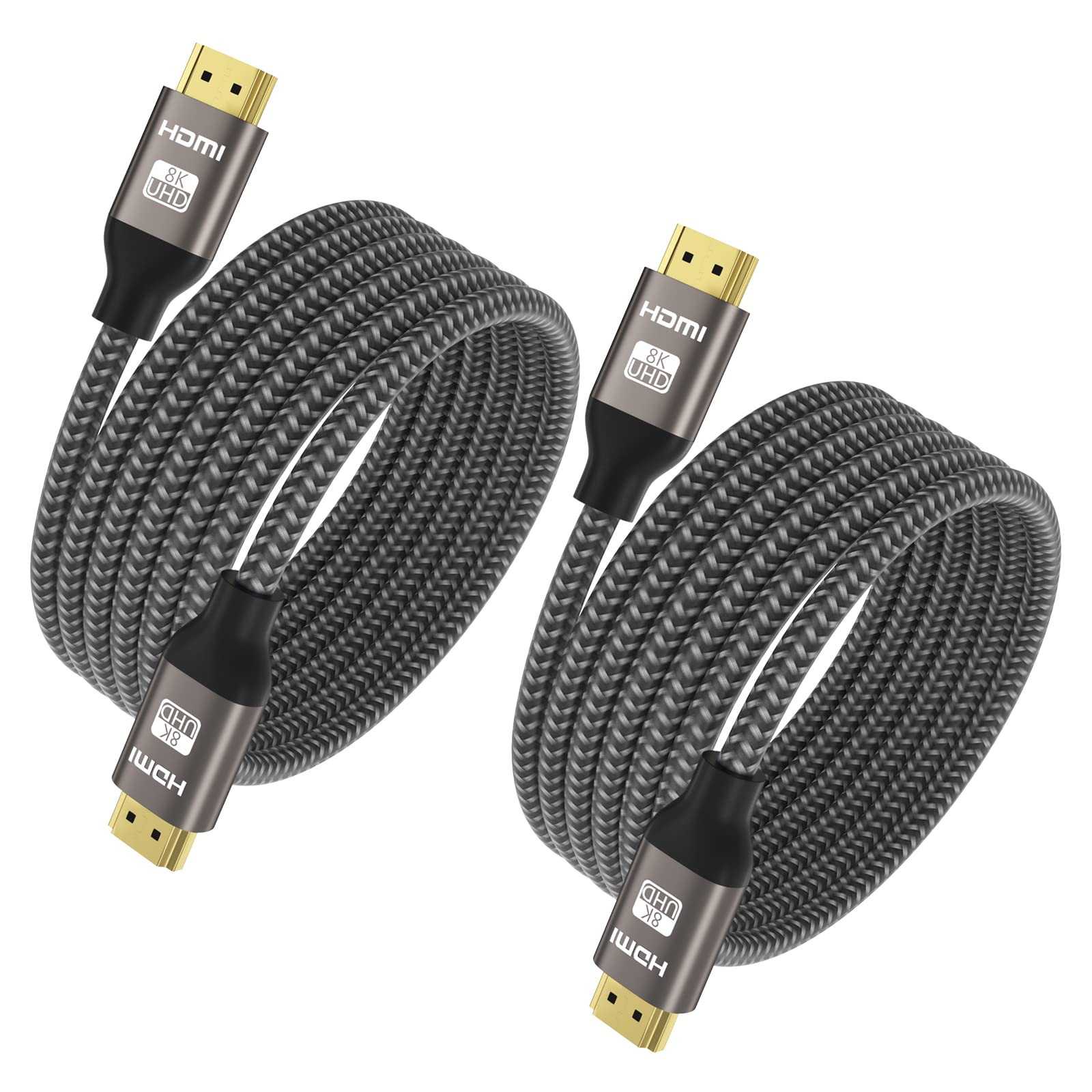 Yinker 8K HDMI Cable - 6ft/2pack, 8K@60Hz 4K@120Hz HDMI 2.1 Braided Cord, Supports 48Gbps, HDCP 2.2, HDR 10 for Laptop Computer Monitor