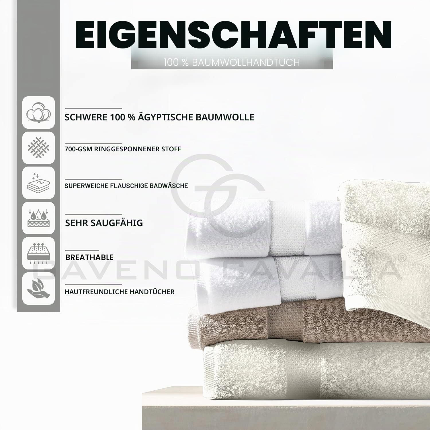 GC GAVENO CAVAILIA Extra großes Badetuch, 2-teilig, 700 g/m², Hotelqualität, ägyptische Baumwolle, extra große Handtücher, 100 x 180 cm, extra weiches Badetuch – Creme