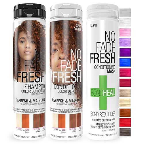 No Fade Fresh Spicy Copper Bundle - Champú acondicionador BondHeal - Depositando cobre de color para el cabello con reconstructor y reparación de