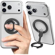 CloudValley for Magsafe Phone Grip Holder - Adjustable Dual-Sided Magnetic Finger Ring Stand 4-in-1, Compatible with iPhone 17/16-12 & MagSafe Car Mounts, Black