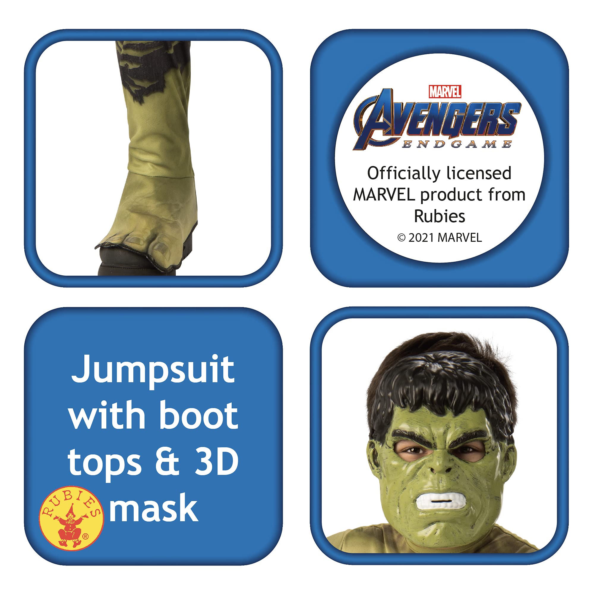 Rubie's (700648-M Costume Hulk Endgame Classic Avengers bambino, Multicolore, M (5-7 anni)