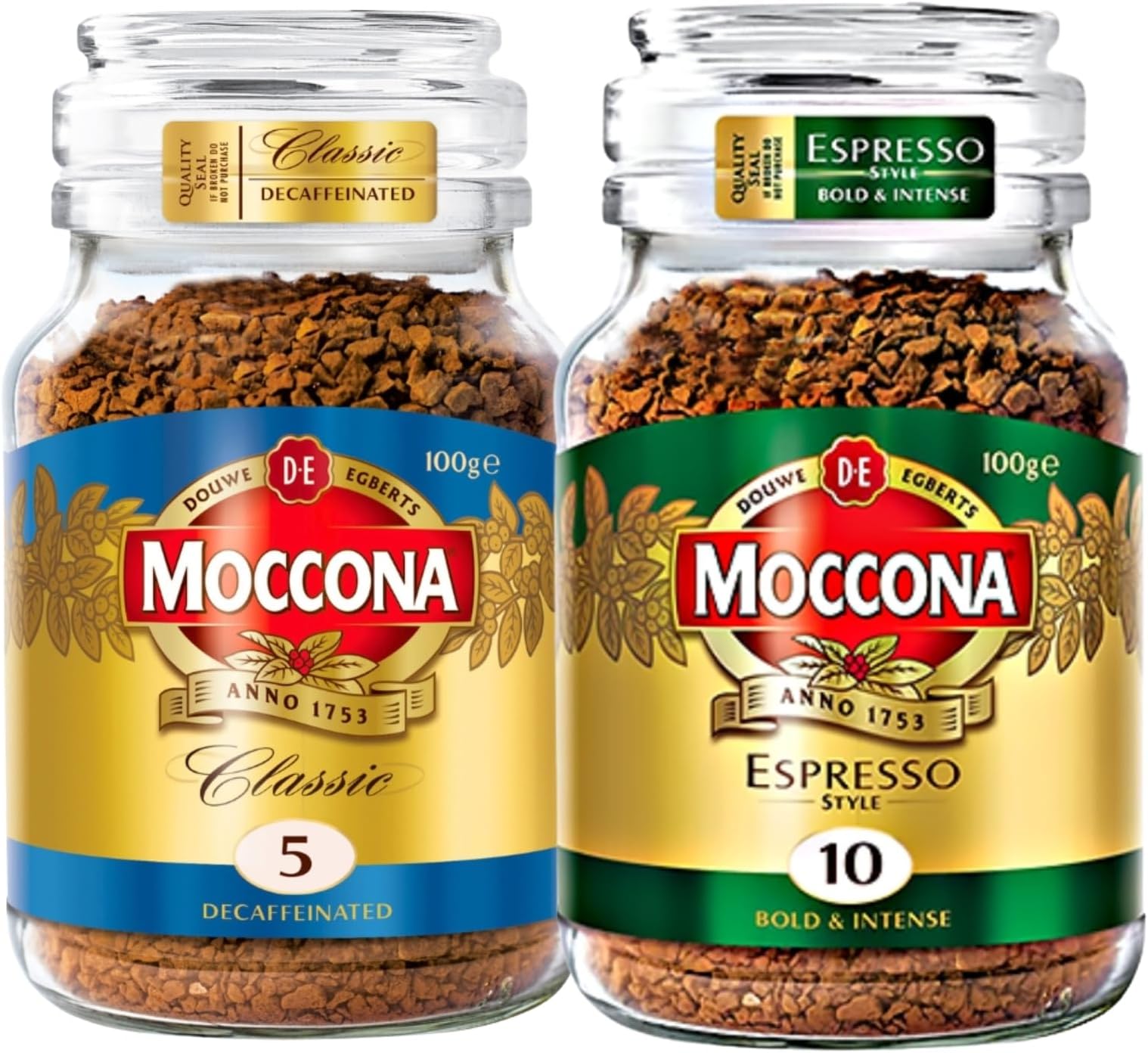 Classic Decaffeinated + Espresso Instant Coffee - 200g (Pack of 2)| Imported Coffee | Premium Arabica & Robusta Blend | Freeze-Dried | Bold & Strong Flavor