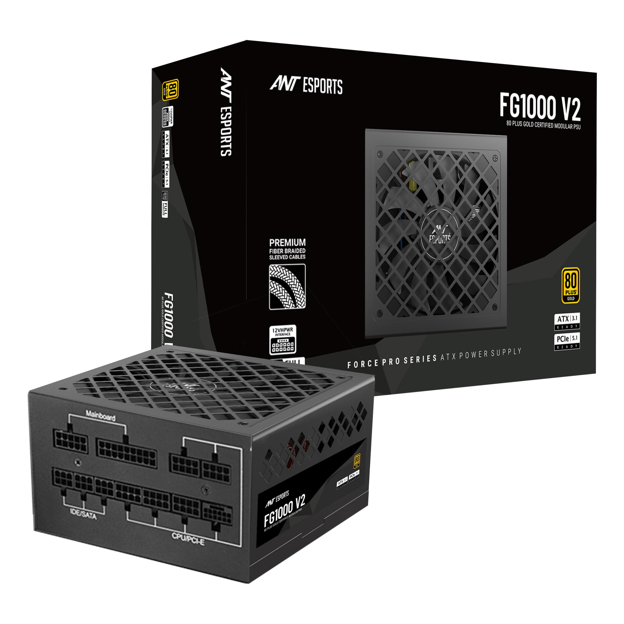 Ant Esports FG1000 V2 Power Supply — 1000W, 80 Plus Gold Certified, ATX 3.1 & PCIe 5.1 Ready, Fully Modular, Braided Nylon Cables, 12V-2x6 Connector, RTX 5090 & RX 9000 Series Compatible, Gaming PSU-picture-16