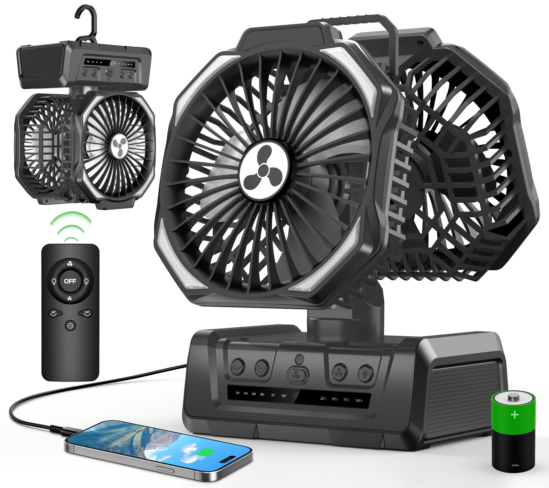 Amazon.com: Dual Head Portable Rechargeable Fan 20000mAh Battery