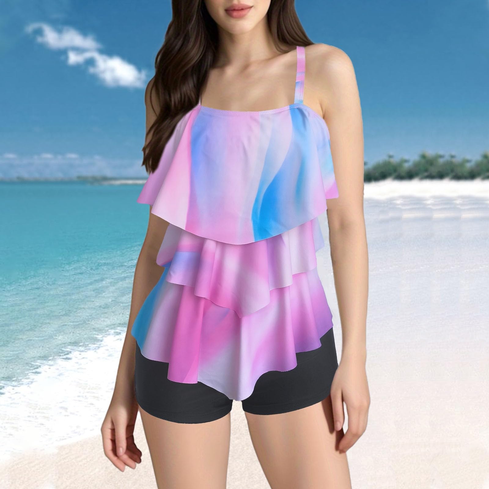 Bikini zestaw damski garnitury kontrola tankini zwiewny strój kąpielowy stroje kąpielowe z szortami jednoczęściowy strój kąpielowy top dwa brzuch dla kobiet, różowy, 4XL