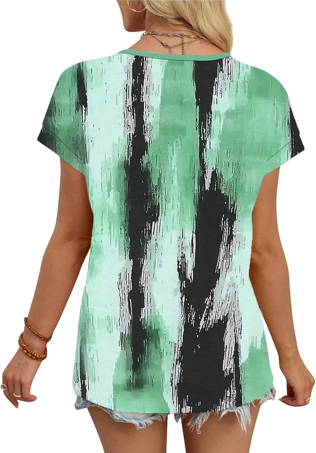 Summer Tops for Women Short Sleeve V Neck T Shirts Dressy Casual Striped Color Block Blouses Fashion Clothes Outfits