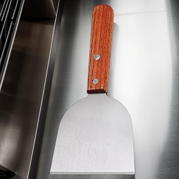 Barbecue Scraper, Grill Scraper for Griddle, Pancake Stainless Steel Spatula | Heavy Duty Bevel Edge Griddle Scraper with Wooden Handle for Steak Pizza Picnic Hamburger