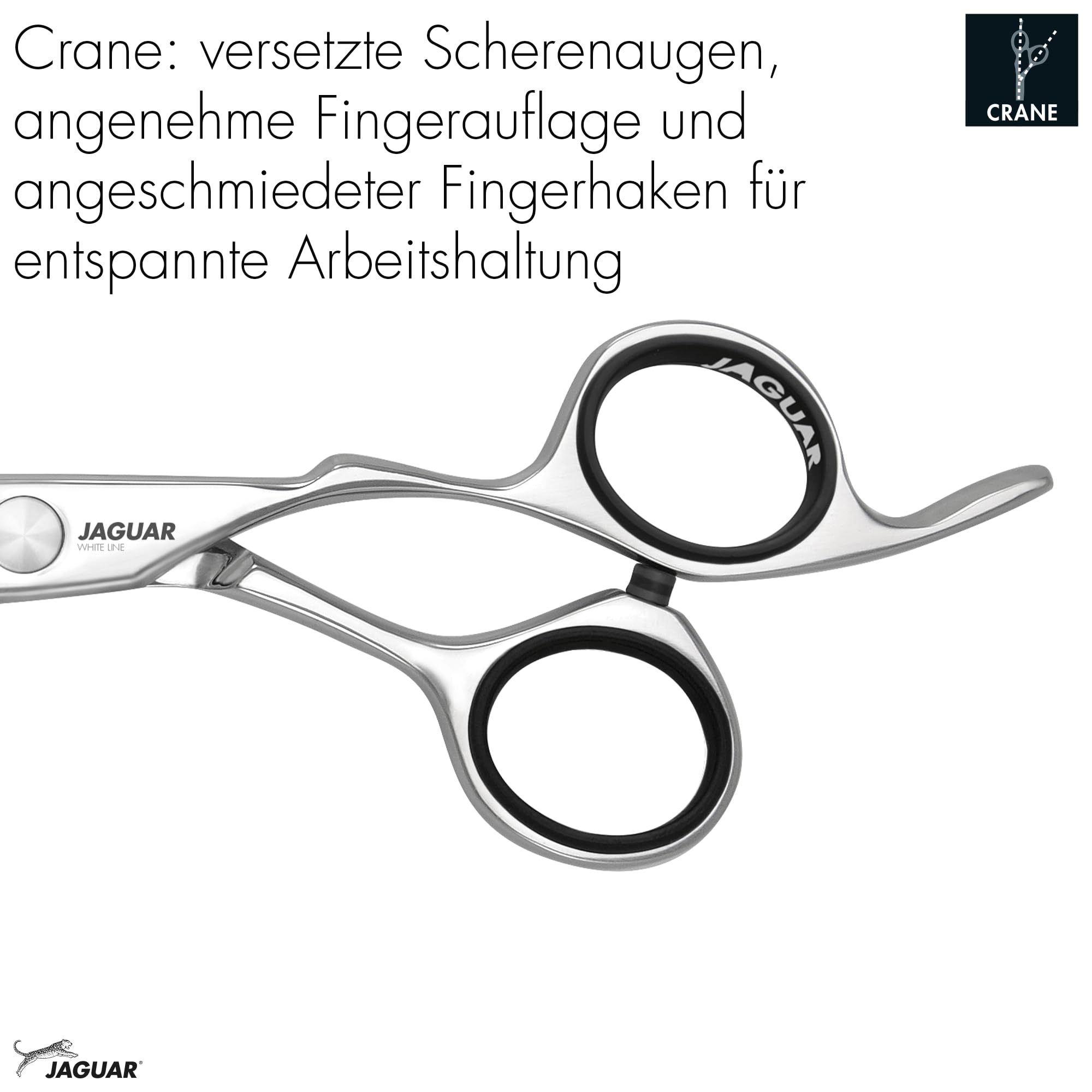 JAGUAR Haarschere HERA 7.0“ | ergonomische Griffstellung | Friseurschere im Crane-Design | angeschmiedeter Fingerhaken und abgerundetes Dolchblatt | poliert | Made in Germany