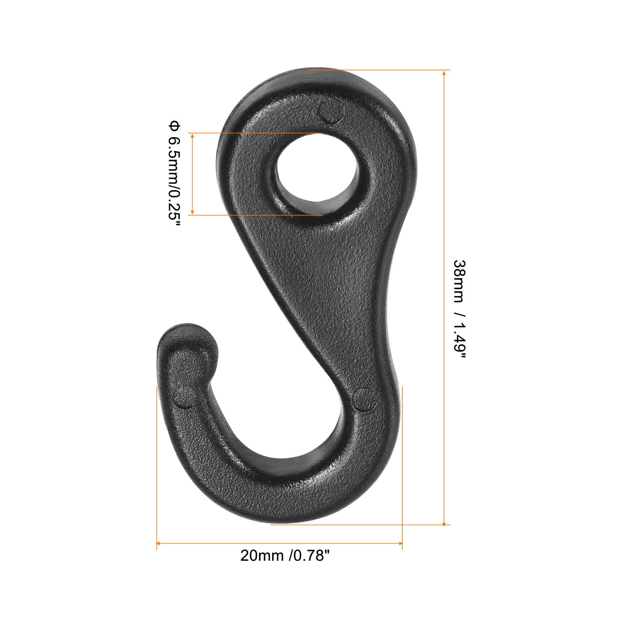 MECCANIXITY Camping Snaps Hooks Plastic Buckles, 6.5mm Hole Clip Accessories for Tent Canopy, Black Pack of 20