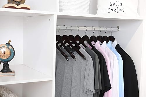 Miniatura 4 de Perchas de madera semicurvadas de calidad, paquete de 10 perchas de madera maciza con acabado liso con gancho giratorio, chaqueta, pantalón, perchas