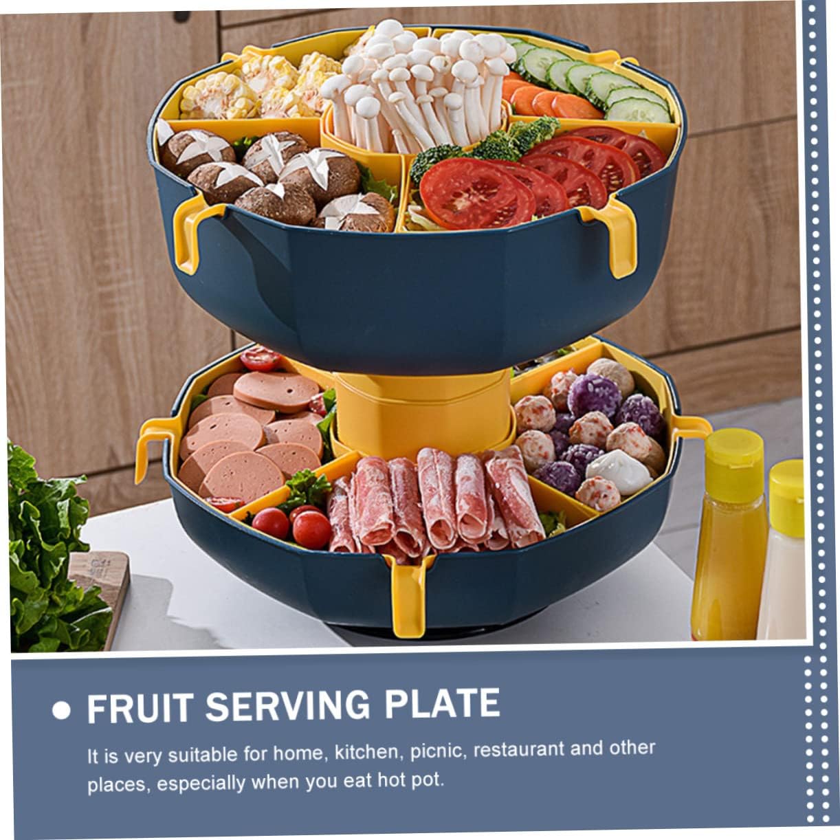 Single Layer Rotatable Vegetable Filter Basket Multi Grid Dried Fruit Platter for Household Use Deep Sea Rattan for Parties and Hot Pot Preparation