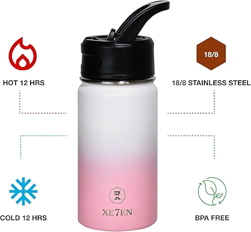 Miniatura 8 de Botella de agua aislada de acero inoxidable para bebidas frías y calientes, termo de doble pared con popote y tapa, a prueba de fugas, para adultos