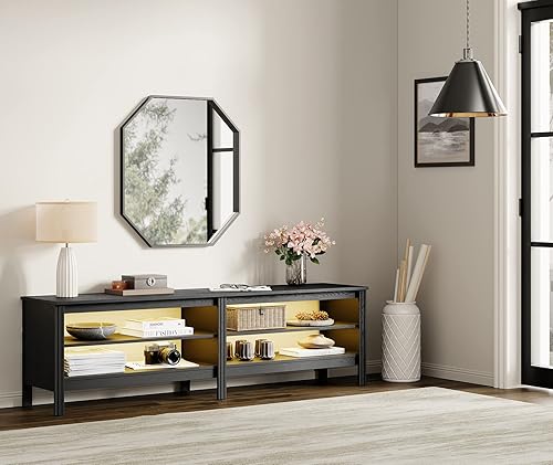 Miniatura 8 de WAMPAT Soporte de TV para televisores de hasta 100 pulgadas con 16 luces LED intercambiables, centro de entretenimiento de madera para mesa consola