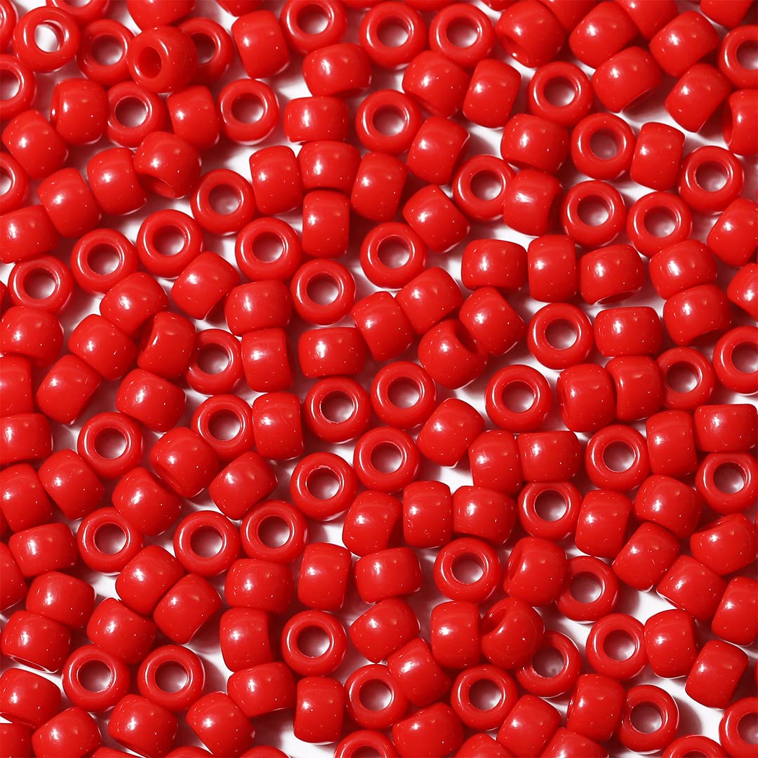 Voomolove 1000 Perline Rosse Da 6 X 9 Mm, Per Braccialetto, Perline Per Trecce Per Capelli, Perline Per Artigianato, Perline In Plastica, Perline Per Capelli Per Trecce 6 X 9 Mm (Rosso)-image