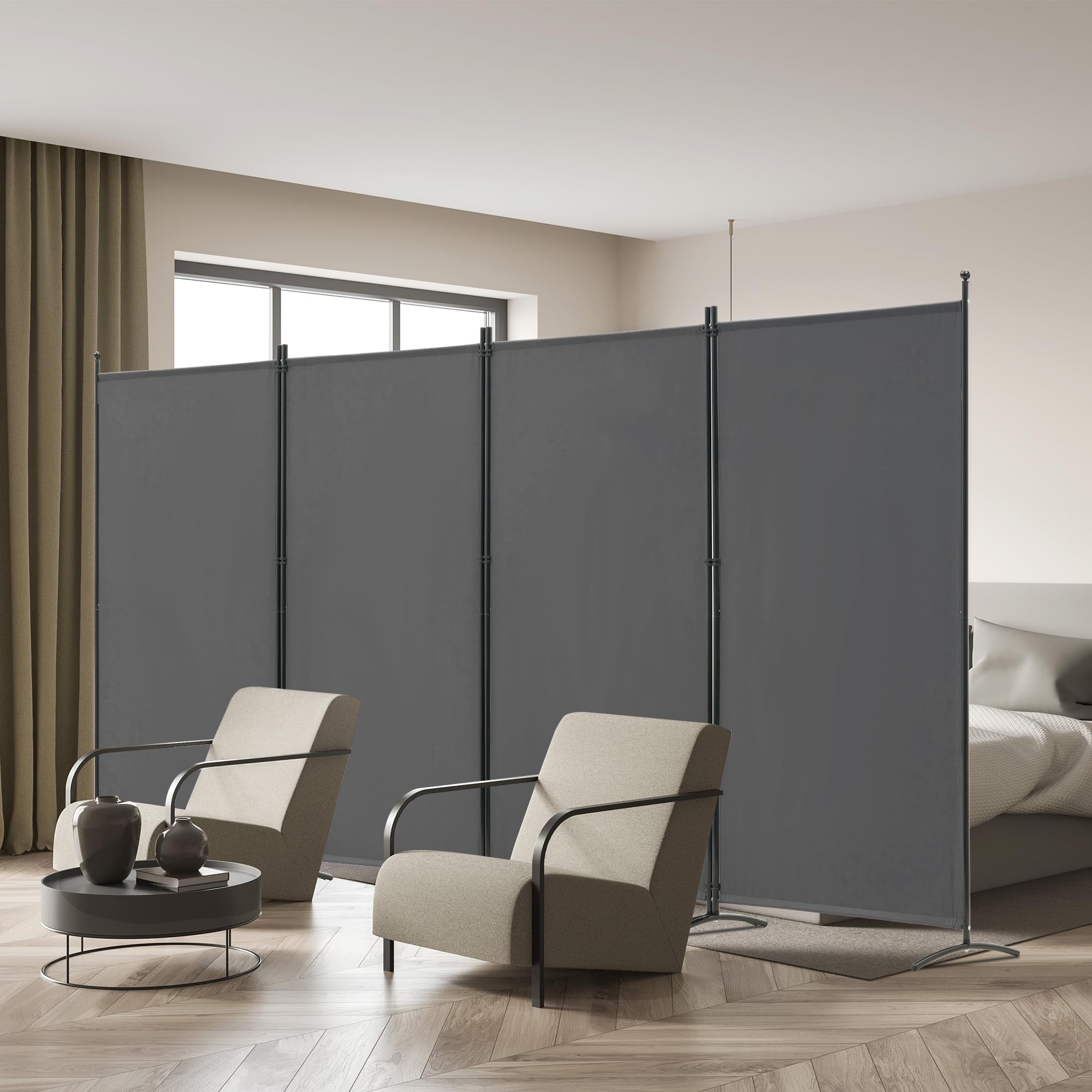 Homcom - Paravento Divisorio Per Ambienti Pieghevole A 6 Ante Intrecciato Nero Homcom M25192225
