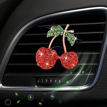 Red Cherry Car Air Vent Freshener Perfume Clip,Rhinestone Air Outlet Fragrance Perfume Clip Freshener,Car DecorOdor RandomOcean, lavender, cologne, peach,Interior Accessories