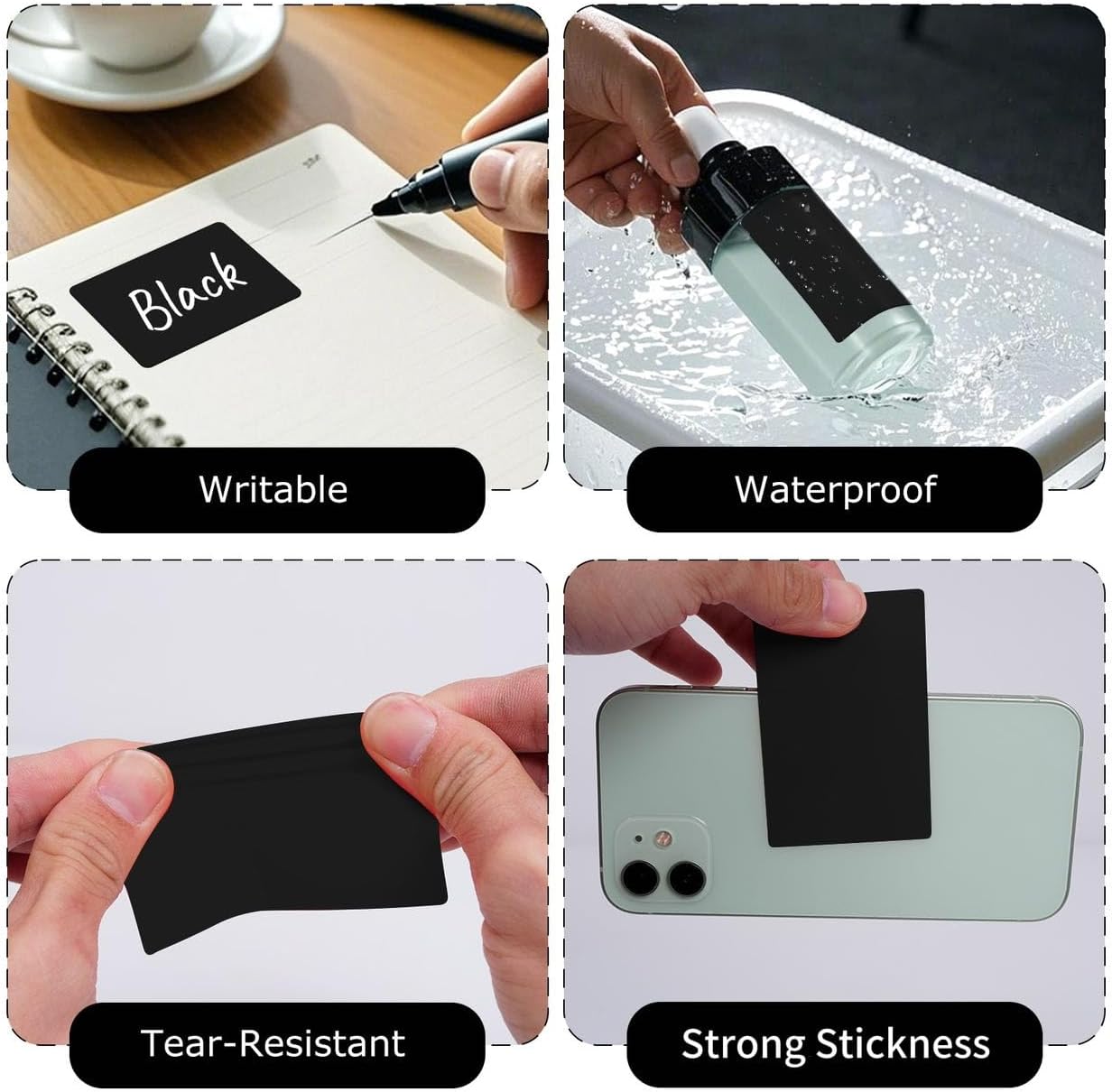 240 PCS Color Coding Labels 3 × 2 Inches Vinyl Black Rectangle Stickers Self Adhesive Waterproof Decal for Name Tags Address Moving Office - Image 2