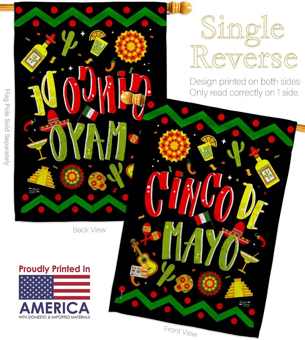 Ready to Cinco de Mayo House Flag Dowel Set Summertime Party Cactus Pinata Sombrero Mexican Fiesta Outdoor Small Decorative Gift Yard Banner Made In USA 28 X 40