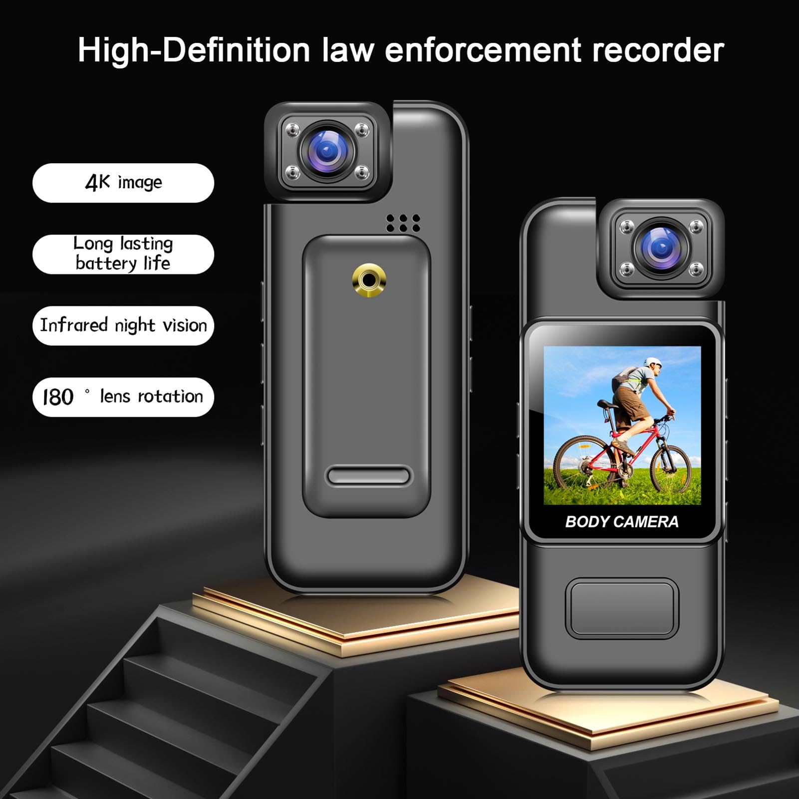 Sxhlseller Fotocamera per il CORPO CON Registrazione Audio e Video, Azione Indossabile COMPAGGIO CORPO CON 180 Gradi e Lenti Rotabili, Video Video per Esterni per Esterni Portatili per la