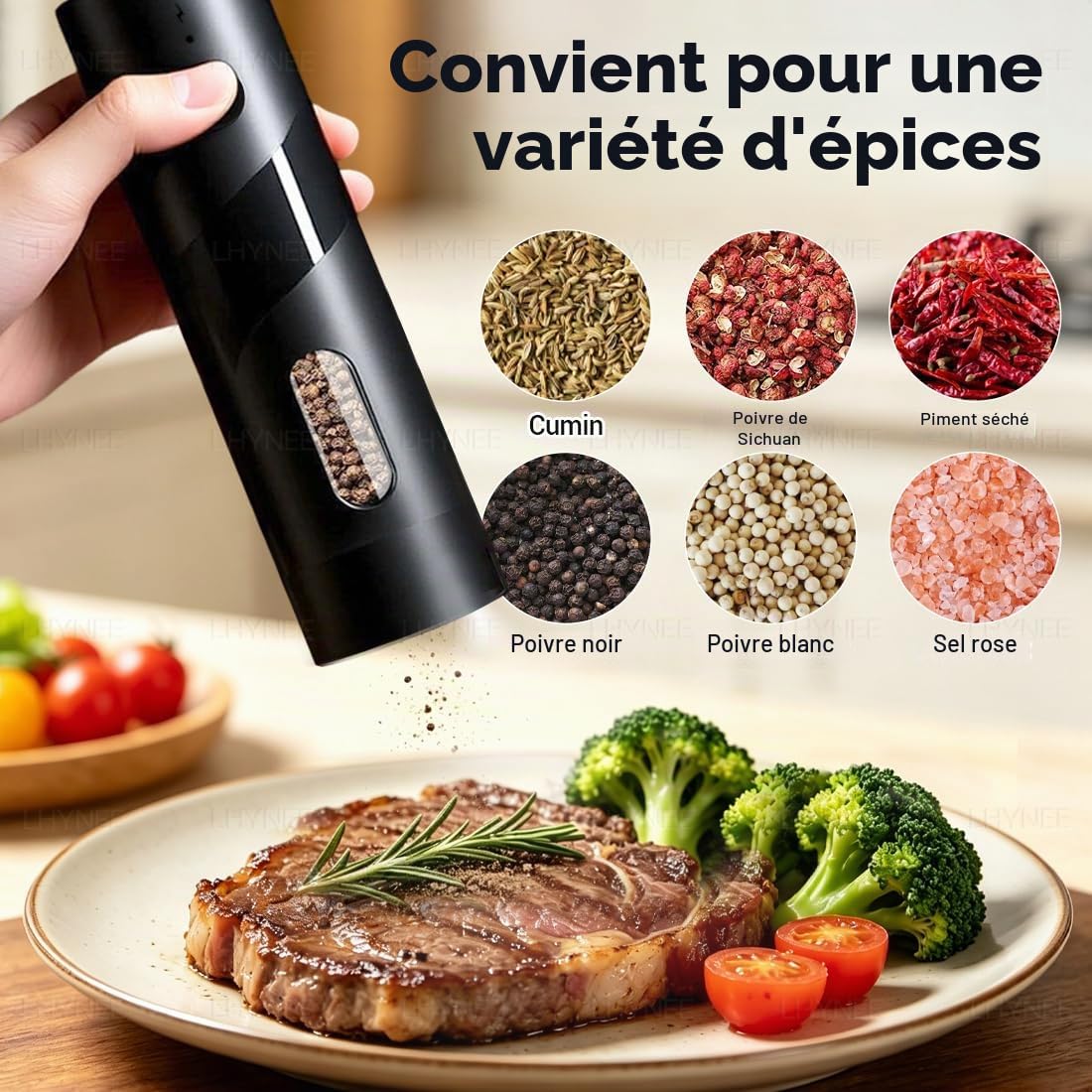 Moulin à Sel et Poivre Électrique avec Station de Charge–Contenant 110 ml,Recharge USB, 5 Niveaux de Mouture Réglables,Mécanisme de Broyage en Céramique,Incl.Brosse de Nettoyage et Éclairage LED.