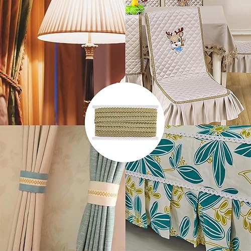 Miniatura 7 de FINGERINSPIRE 13 yardas Gimp Trenzado de borde dorado tejido trenza de 0.591 in de ancho, poliéster inelástico hecho a mano, costura de onda S