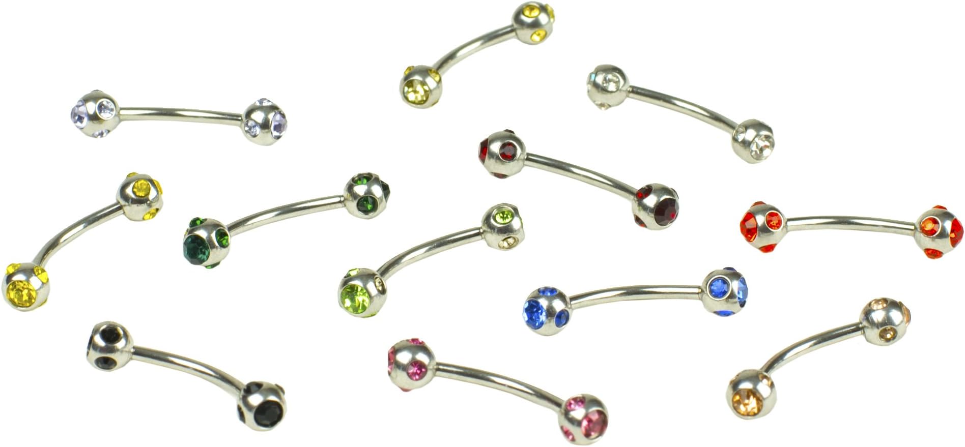 12 316L Stainless Steel Eyebrow Rings in 12 Colors 16G 4mm