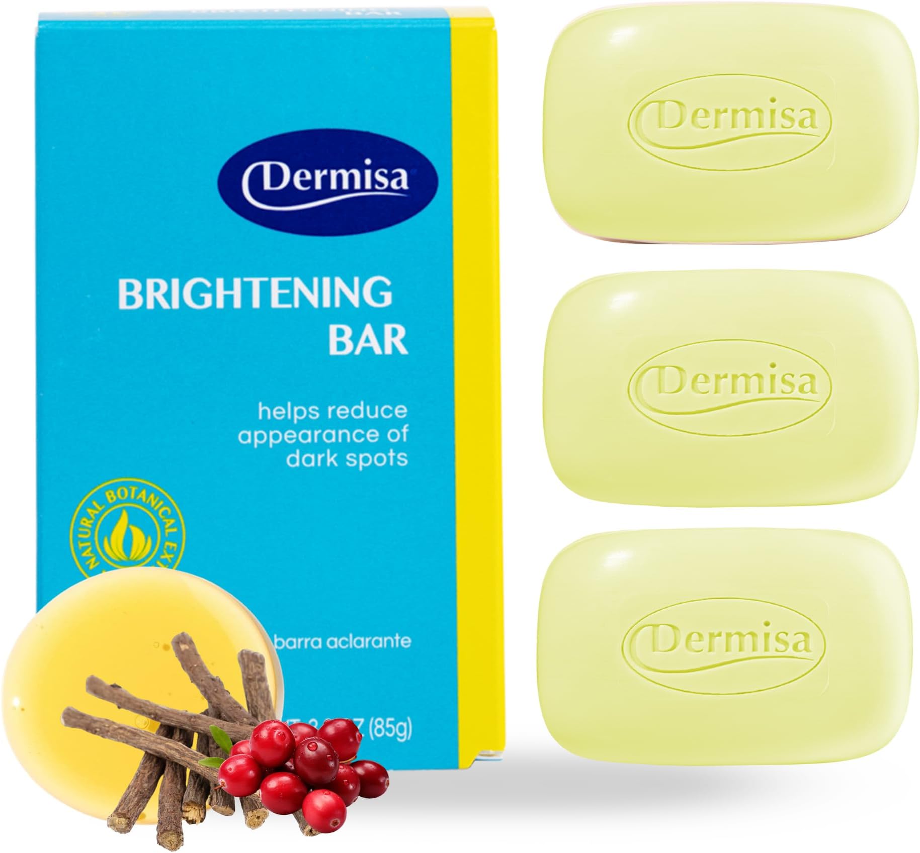 Dermisa Brightening Bar with 3 Natural Botanical Extracts | NO PARABENS, NO SULFATES | 3 OZ | Pack of 3