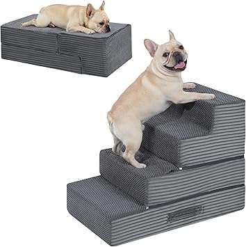 Dog Stairs for Small Dogs, 18" H Dog Steps for High Bed, 2 in 1 Pet Stairs Get on Couch, Foldable Transformable Cats Stairs, Non-Slip Balanced, Grey, 17.5x24x18inch, Grey