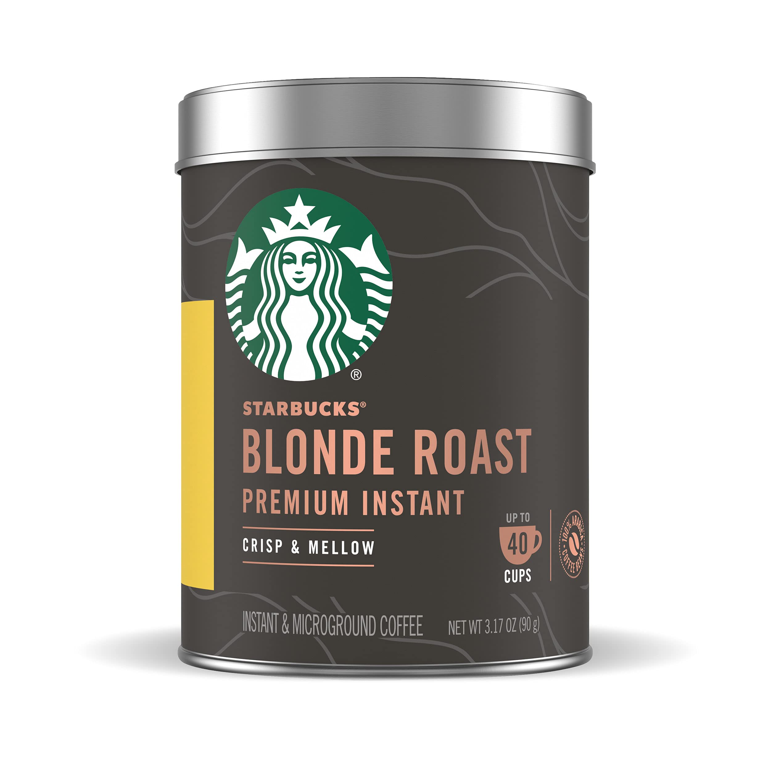 StarbucksPremium Instant Coffee, Blonde Roast, 100% Arabica, 1 Tin - upto 40 cups, 3.17 Oz