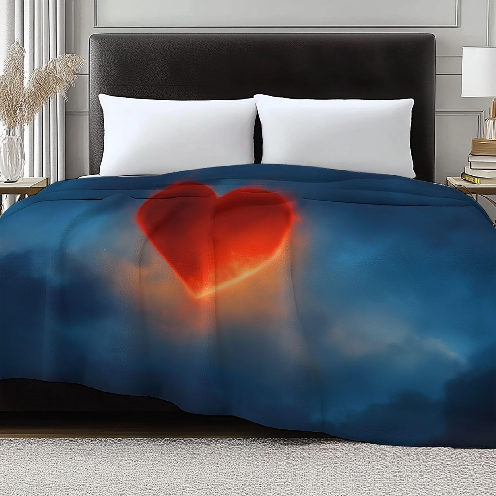 Coperta 180 x 200 cm Motivo A Forma Cuore Con Cielo Stellato Da Sogno Coperta Sherpa Spessa e Calda, Plaid di Flanella Morbida e Soffice Blu Navy, Plaid per Divano Dormire Ufficio
