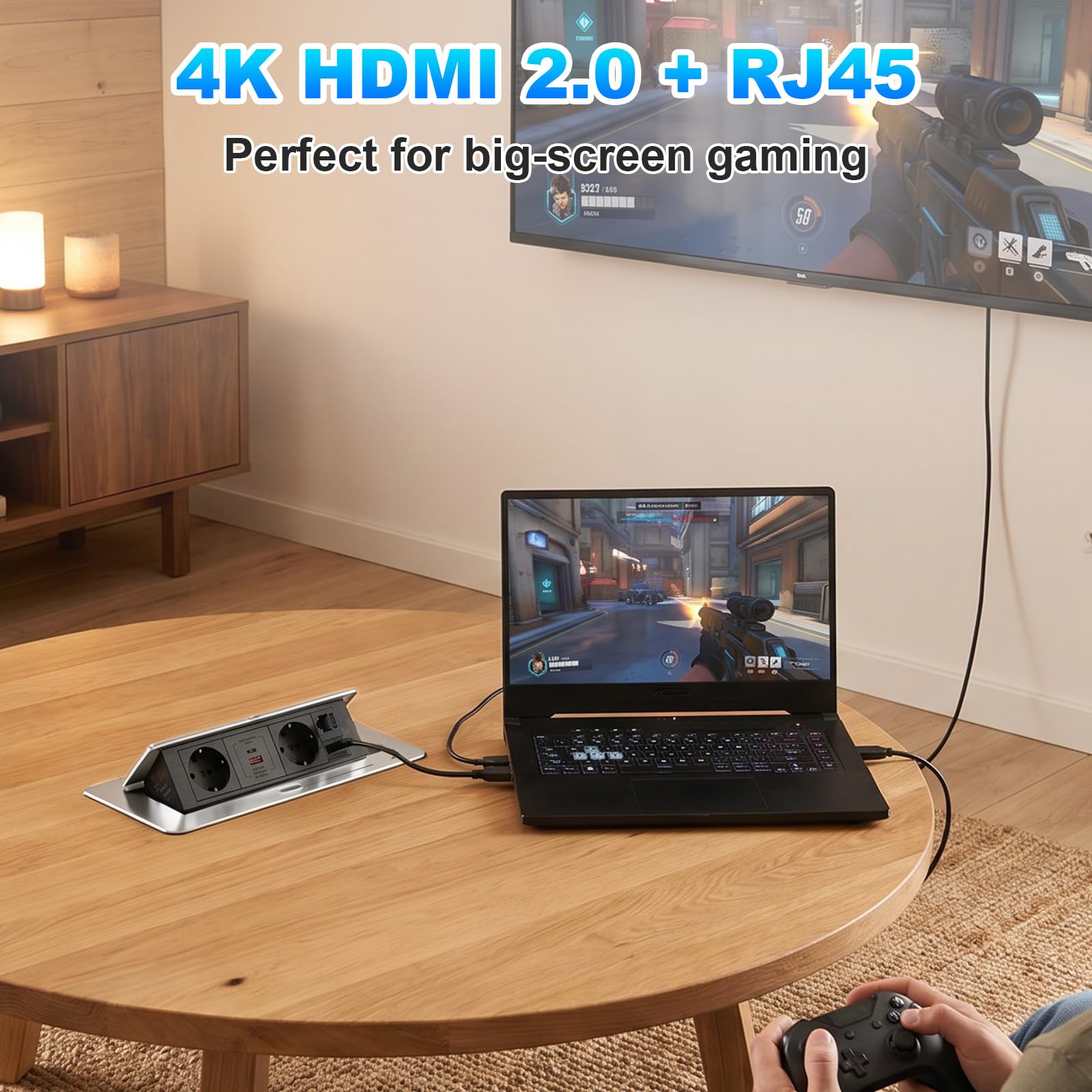 CPROSP Multiprise Encastrable avec 2 Prises, USB (A+C), HDMI 2.0 et RJ45