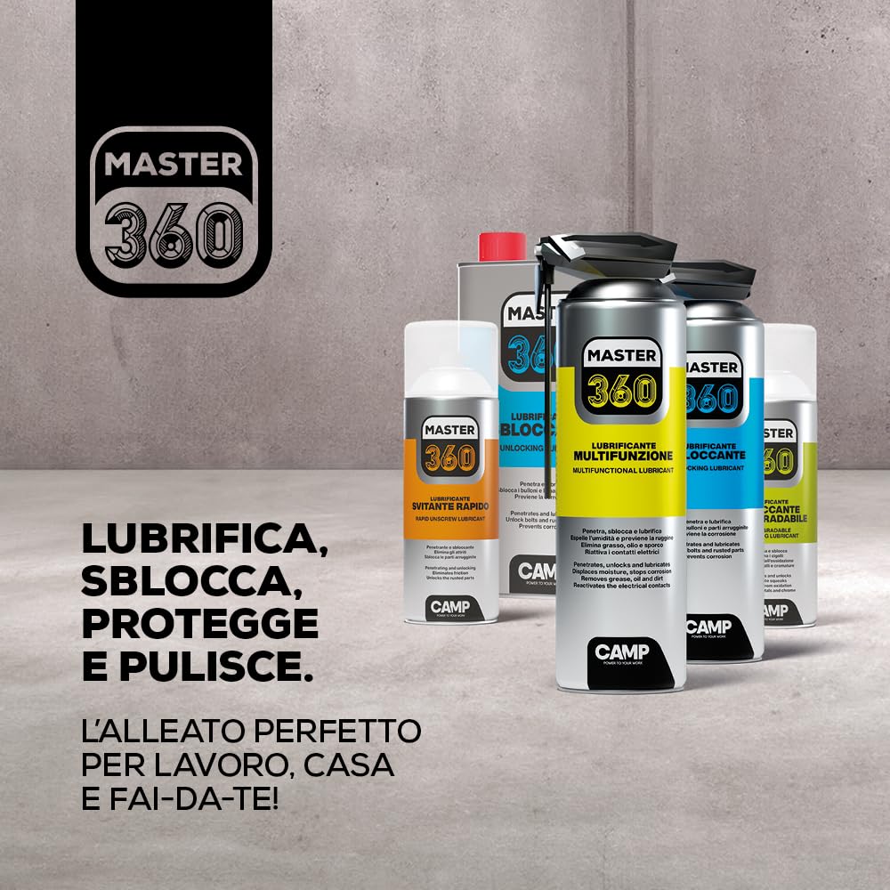 CAMP Master 360- Lubrificante Supersbloccante Spray Elevato Potere Penetrante, Ottimale per Lubrificare Viti Bulloni e Dadi, Protegge da Umidità, Ruggine e Congelamento, 6x400ml