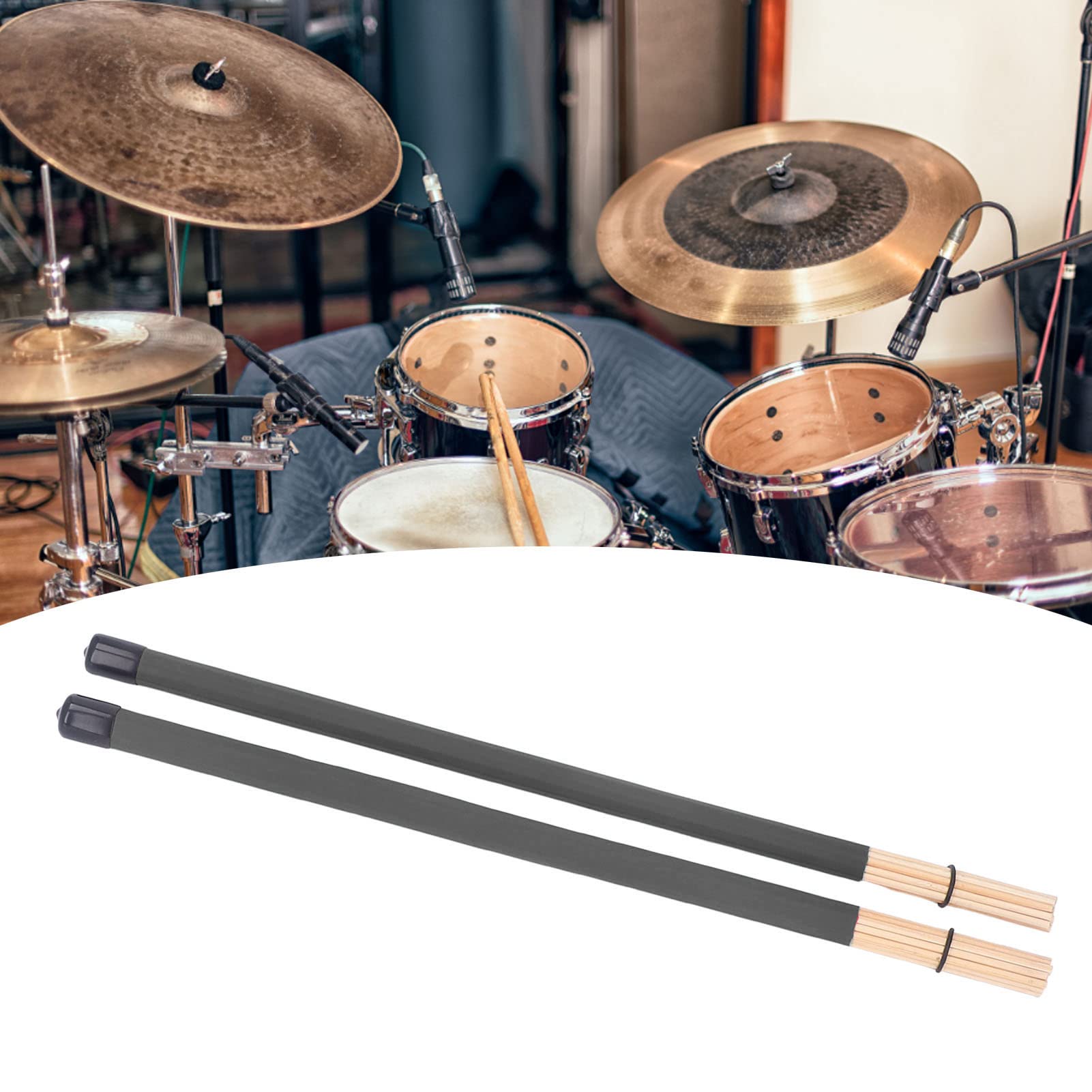 Asixxsix Rods Drum Brush, 2Pcs Bambou Hot Rods Drumsticks Portable Léger Rod Drumsticks Outil de Percussion pour Jazz, Rock Band, Petite Salle et Performance Acoustique (Noir)