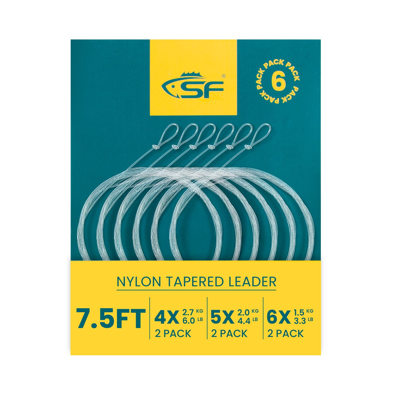SF Pre-Tied Loop Fly Fishing Tapered Leader Nylon Clear Trout Freshwater Saltwater Bonefish Permit Bass Salmon Steelhead 7.5FT 9FT 10FT 12FT 15FT 0X 1X 2X 3X 4X 5X 6X 7X