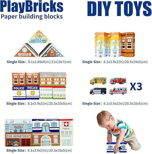 Miniatura 4 de MINIWHALE Bloques de construcción de cartón, paquete de 31 bloques de cartón para niños Jumbo con 5 diseños de construcción, bloques de ladrillo de