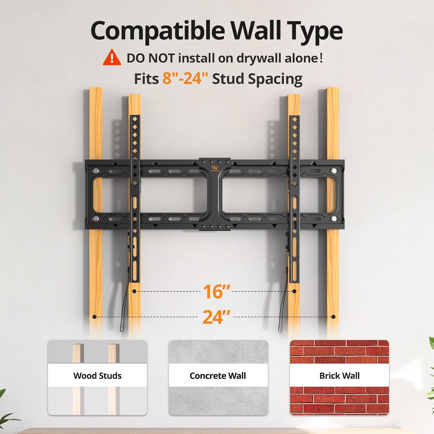 IWORKBOARD Fixed TV Wall Mount for 37-90 Inch TVs, Low Profile Flat TV Mount Bracket with Max VESA 600x400mm,132 lbs Capacity, Universal Television Wall Mounts for Most 65, 75, 85 Inch Screens