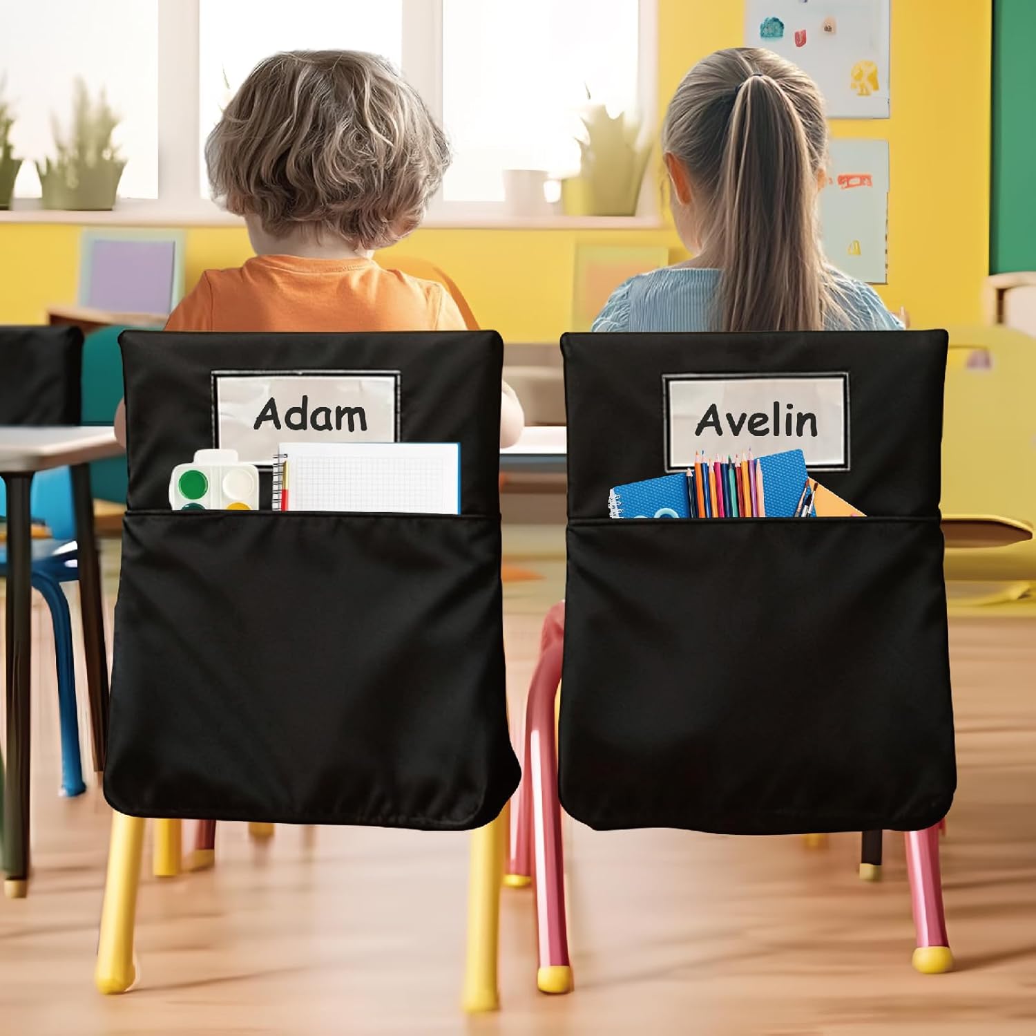 24 Pack 19.5 x 16.5 Inch Student Chair Pockets For Classrooms,Seat Sacks Organizer For K-2 Students To Storage,Chair Back Buddy Pocket With Name Tag Slot, Classroom Must Haves