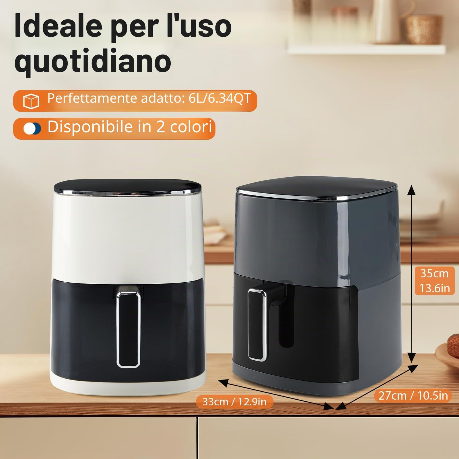 Sweetcrispy Friggitrice ad aria calda Airfryer 6L con finestra di visualizzazione, funzioni 12 in 1 e touch screen Air Fryer, cucina sana senza grassi, cestino antiaderente, cesti lavabili in