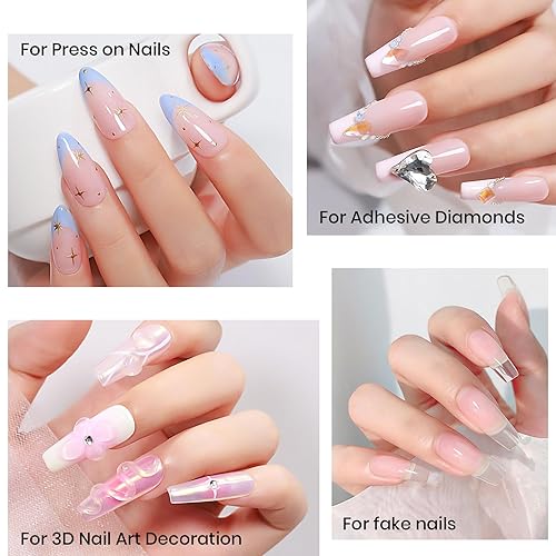 Miniatura 6 de MIZHSE Pegamento sólido para uñas, 0.45 onzas de gel sólido U V para uñas y mini lámpara LED de luz para uñas acrílicas, pegamento de diamantes de