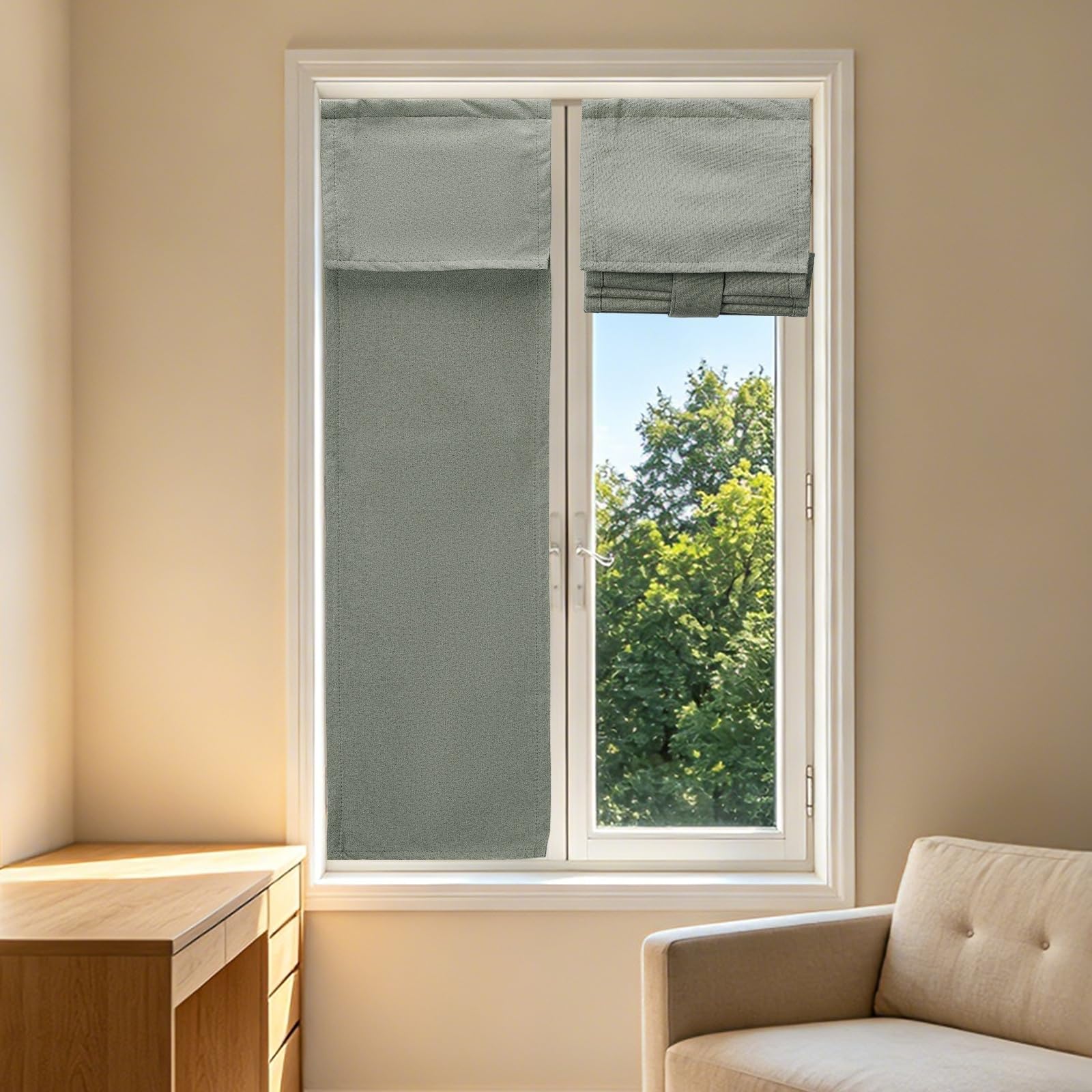 Cortina para ventana pequeña con aislamiento térmico gris